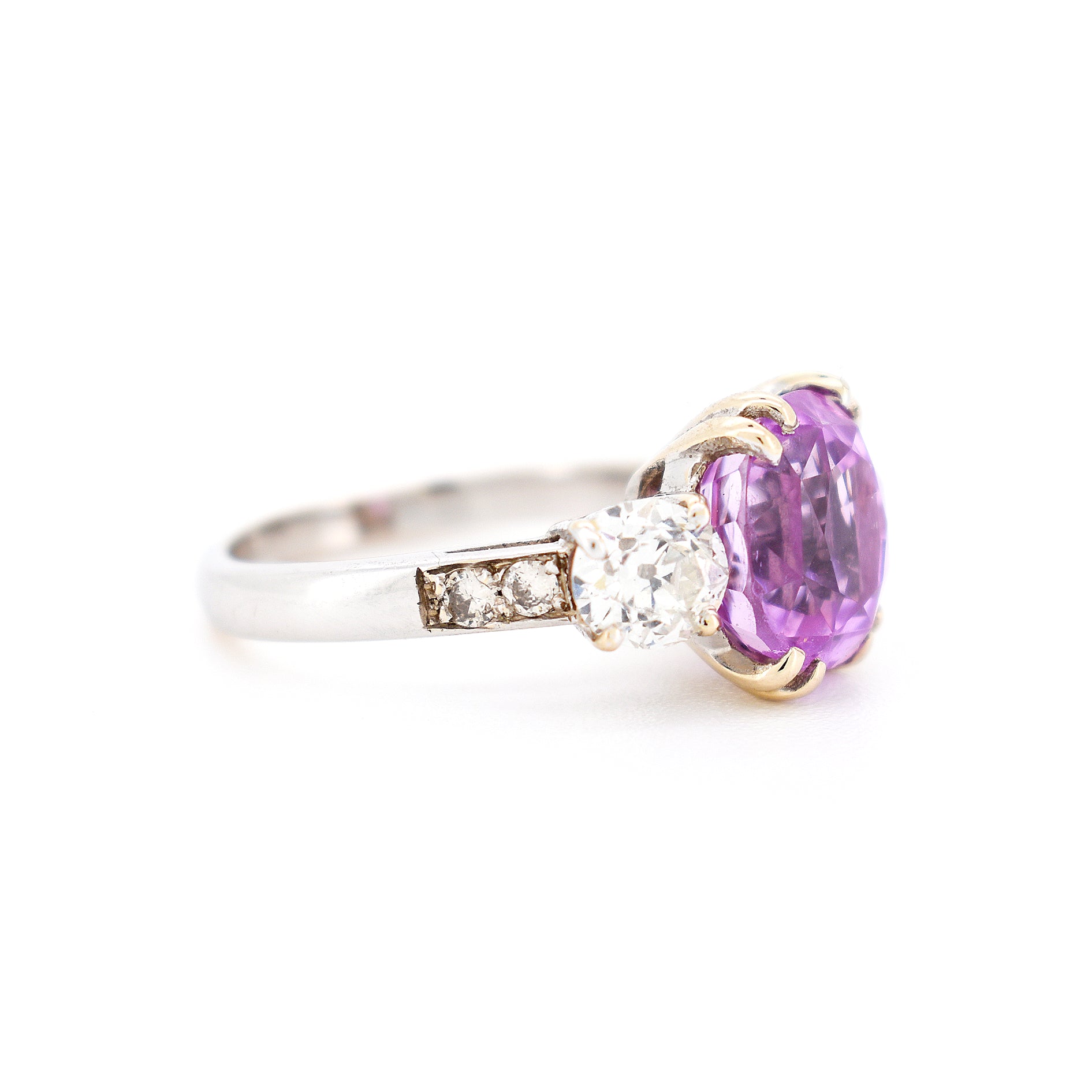 bague trilogie or diamants saphir ceylan rose femme fiançailles vintage, droite