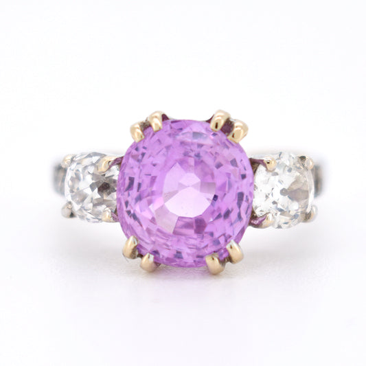 bague trilogie saphir rose diamants