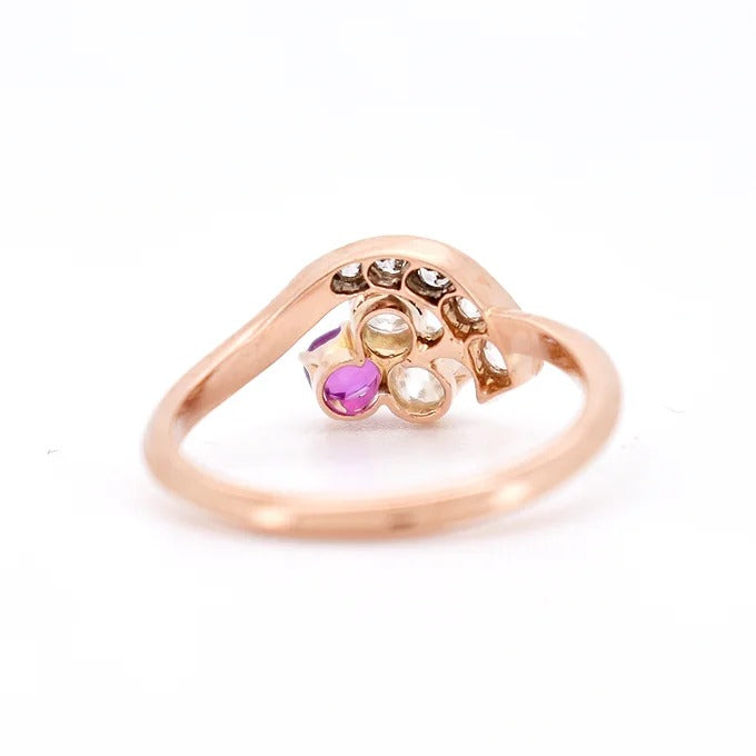 trilogie trèfle ring, belle époque, ruby diamonds