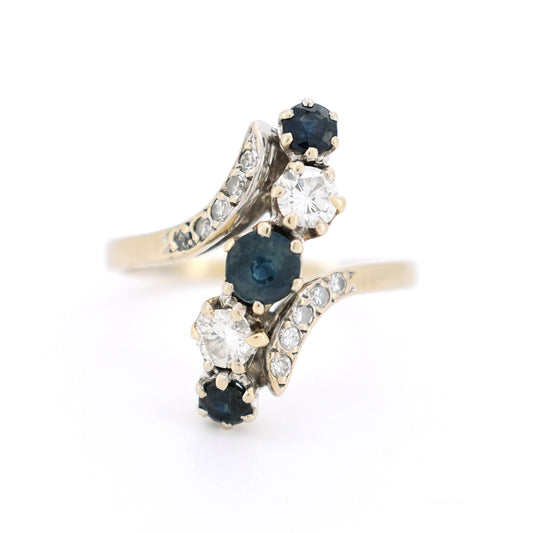 bague vintage or saphirs et diamants style belle époque , de face