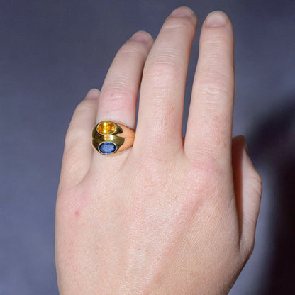 bague double jonc saphir jaune et bleu