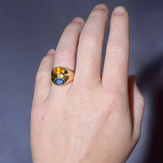 bague double jonc saphir jaune et bleu