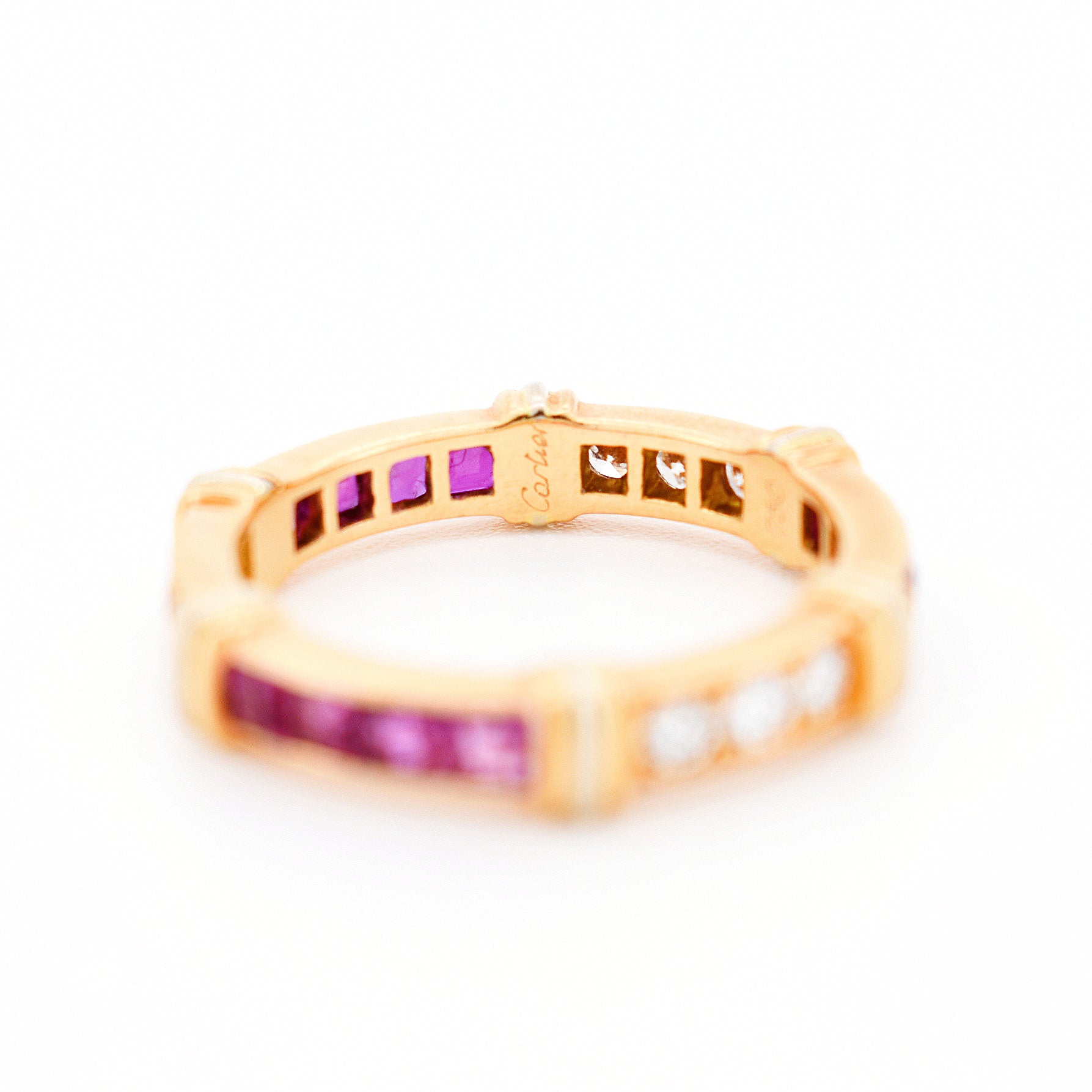 cartier vintage wedding ring contessa 18 carat gold ruby and diamonds, signature