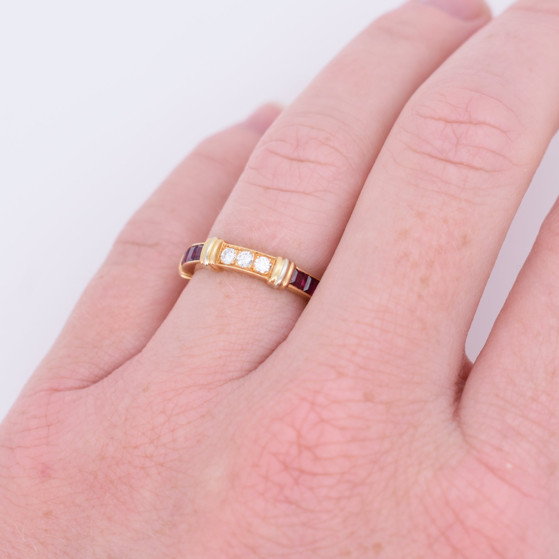 cartier vintage wedding ring contessa 18k gold ruby and diamonds, worn