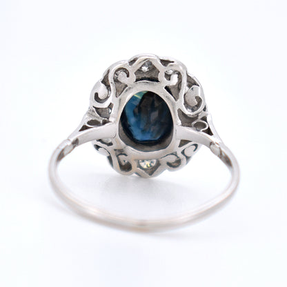cluster vintage ring sapphire and diamonds back