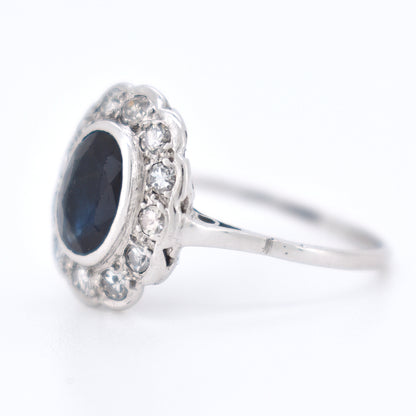 cluster vintage ring sapphire and diamonds left