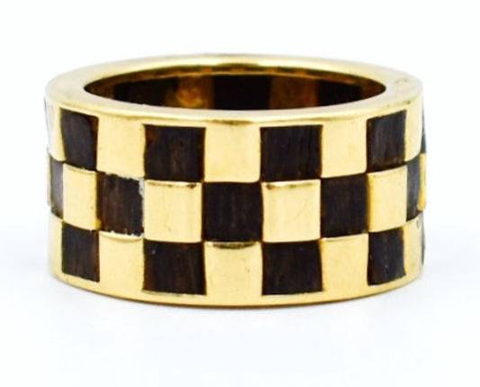 van cleef and arpels - bague damier or bois ebene